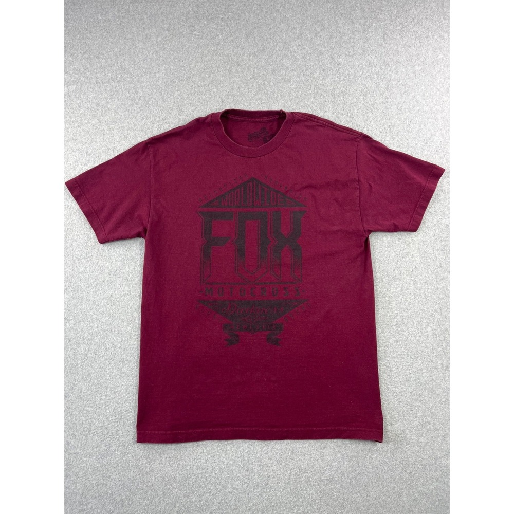 Fox Racing T Shirt Mens L Maroon Motocross Biker Short Sleeve Crew Neck